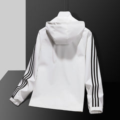 Casual Jacket Striped Sports Detachable Hat Top