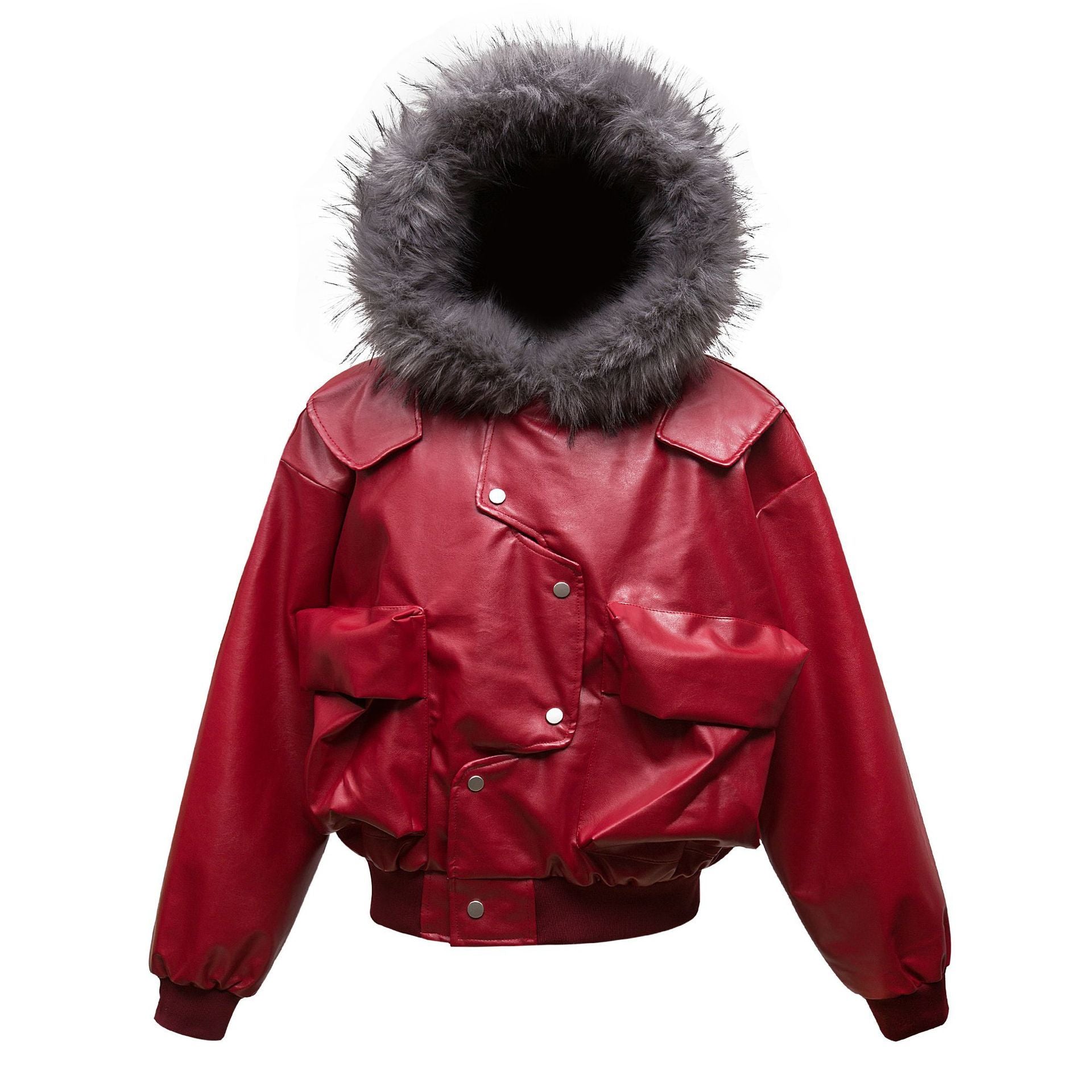PU Leather Three-dimensional Pocket Coat