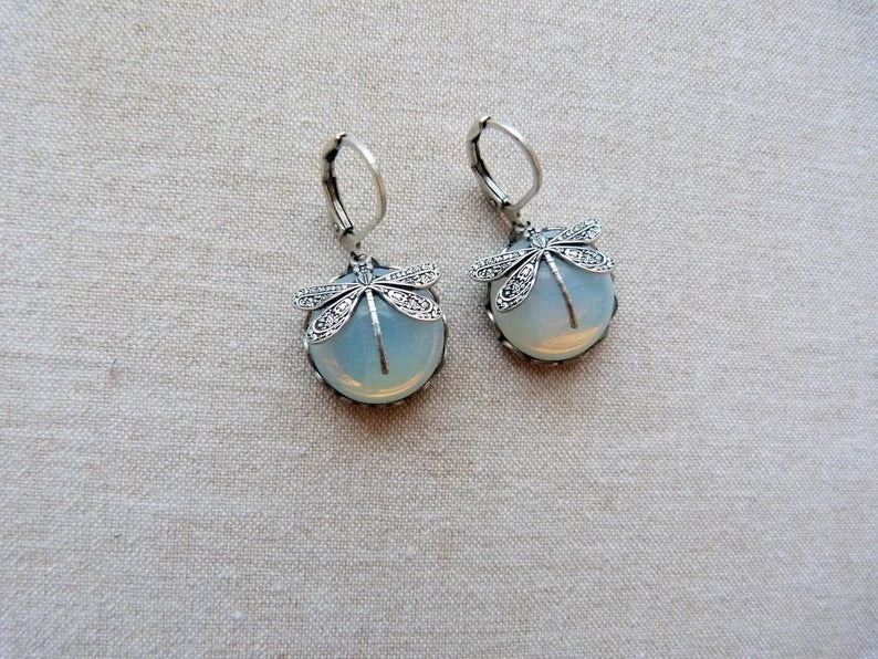 Boho Chakra Blue Moonstone Earrings