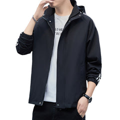 Casual Jacket Striped Sports Detachable Hat Top