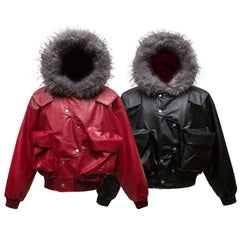 PU Leather Three-dimensional Pocket Coat