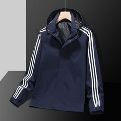 Casual Jacket Striped Sports Detachable Hat Top