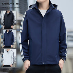 Casual Jacket Striped Sports Detachable Hat Top