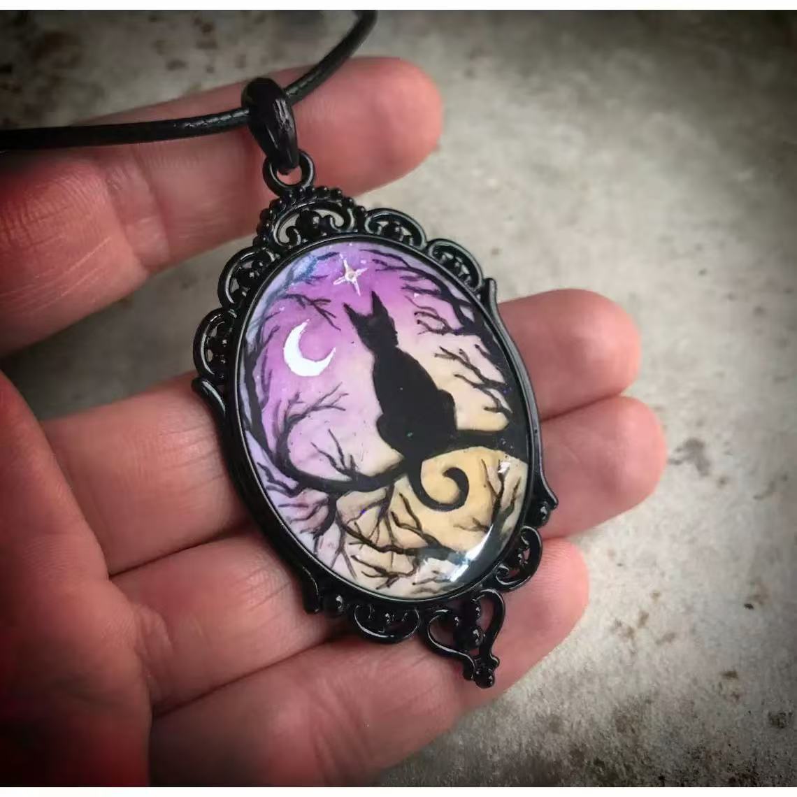 Starry Night Cat Resin Pendant