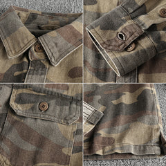 Washed Out Vintage Cotton Workwear Long-sleeved Shirt Coat