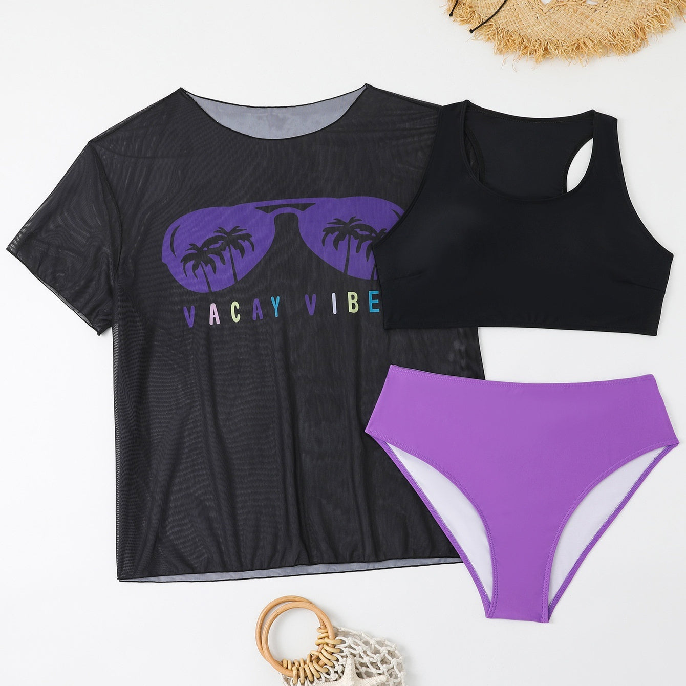 New Swimwear Mesh Swimsuit Bikini Three-piece Set
