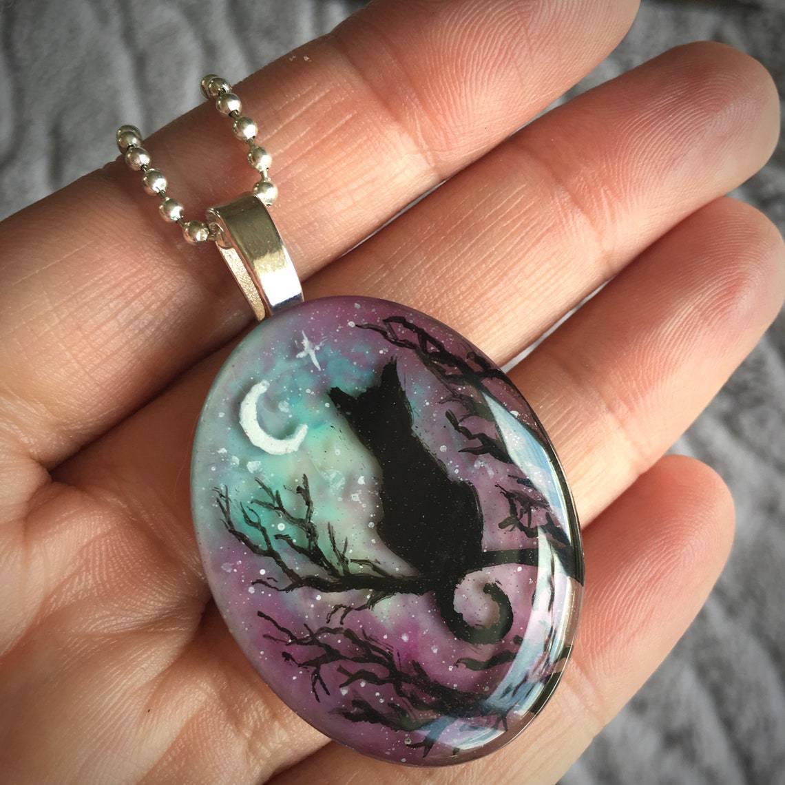 Starry Night Cat Resin Pendant