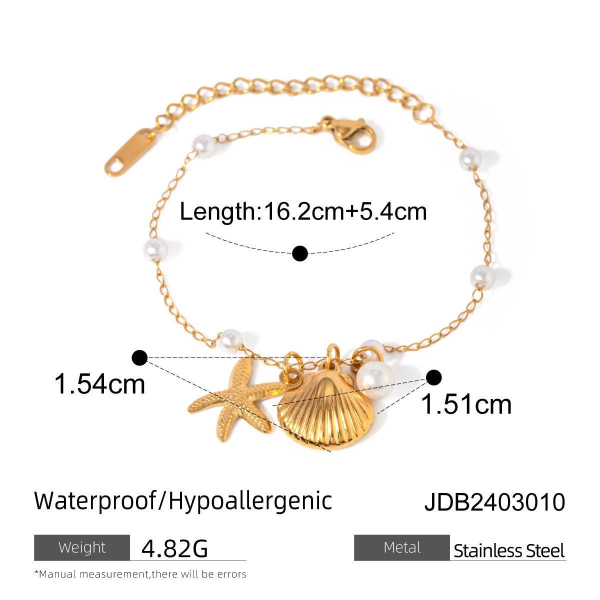 Shell Starfish Pendant Bracelet