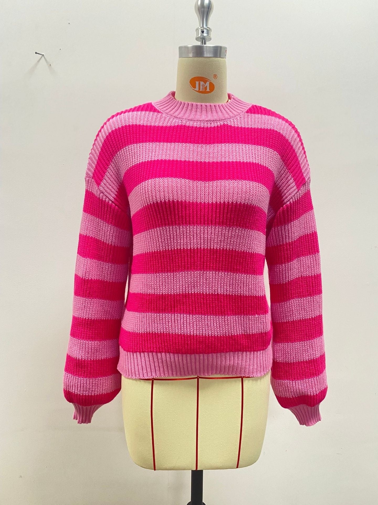 Autumn And Winter New Contrast Color Loose Shoulder Striped Pullover Sweater