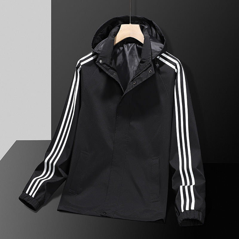 Casual Jacket Striped Sports Detachable Hat Top