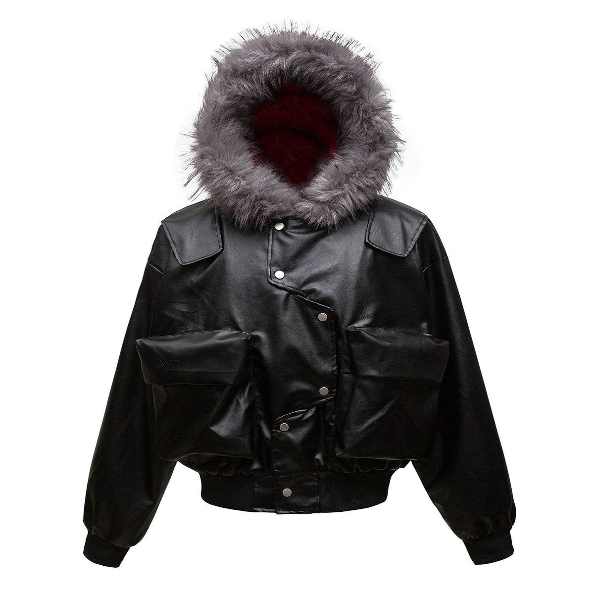 PU Leather Three-dimensional Pocket Coat