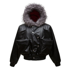 PU Leather Three-dimensional Pocket Coat