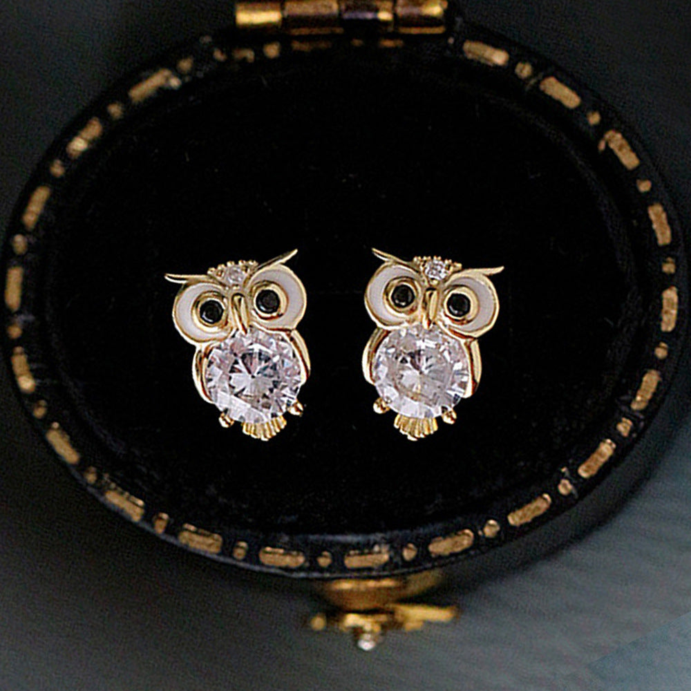 Diamonds Owl Stud Earrings